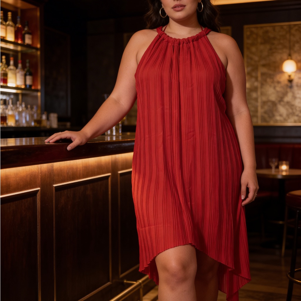 Lane Bryant Red Pleated Halter High-Low Dress